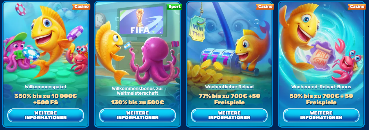 Colorful slot machine display featuring a fish theme, with vibrant graphics and symbols related to aquatic life.